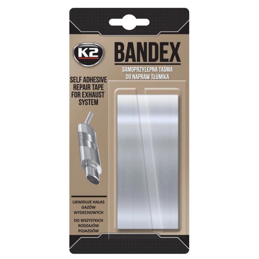 Стрічка клейка високотемпературна для ремонту вихлопної системи K2 Bandex срібляста 100 см х 5 см 