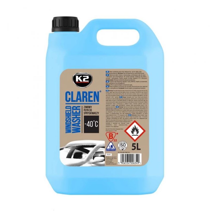 Омыватель стекла зимний K2 Claren Windshield Washer -40 °C с нейтральным ароматом концентрат 5 л 
