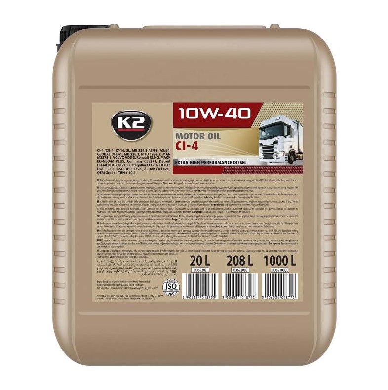 Олива моторна K2 CI-4 10W-40 20 л 