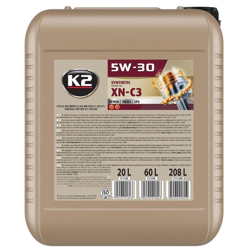 Олива моторна K2 Synthetic SN XN-C3 5W-30 20 л 