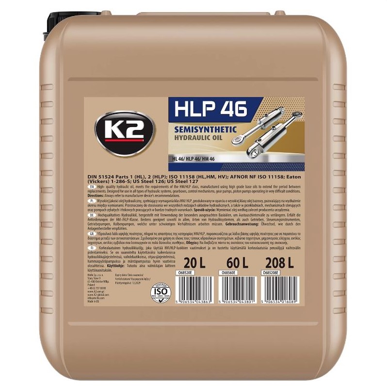 Масло гидравлическое K2 HLP 46 Hydraulic 20 л 