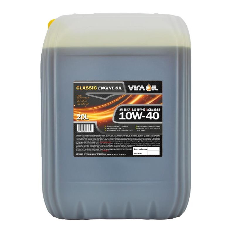 Олива моторна CLASSIC SG/CF A3/B3 10W-40 20 л VW 505.00 MB 229.1 