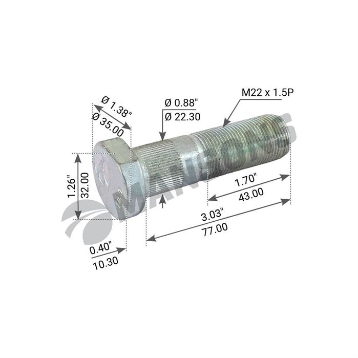 Шпилька колесная SAF М22х1,5/77 SKRB 9019/9022