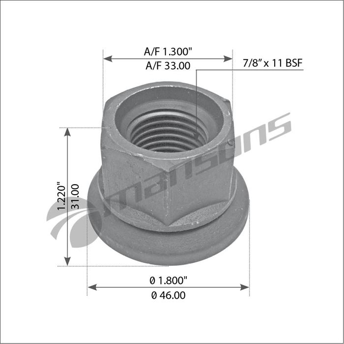 Гайка колісна 7/8"-11BSE (SW33, H=31) Scania (старий зразок)