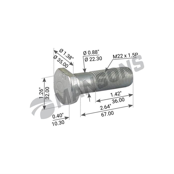 Шпилька колесная М22х1,5/67 SAF SKRB 9019/9022