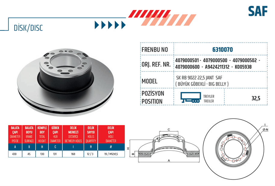 Диск гальмівний задній SAF SKRB 10022 K/SKRB 9022