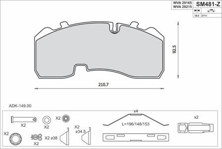 Колодки гальмівні 29165 KNORR SB/SN6, SB3745 05.2003=>