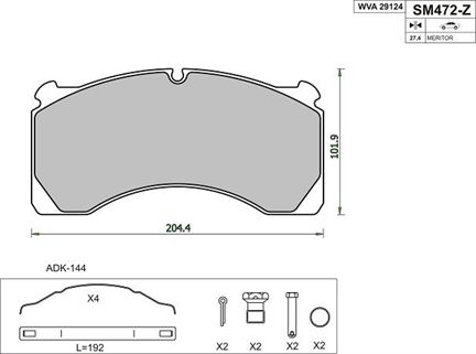 Колодки гальмівні 29124 MERITOR DX195
